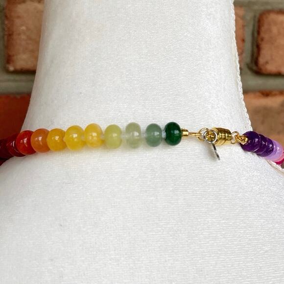 NWT, Artisan Ombre Rainbow Gemstone Necklace, Gold Tone Magnetic Clasp, 18.5" - Picture 5 of 6